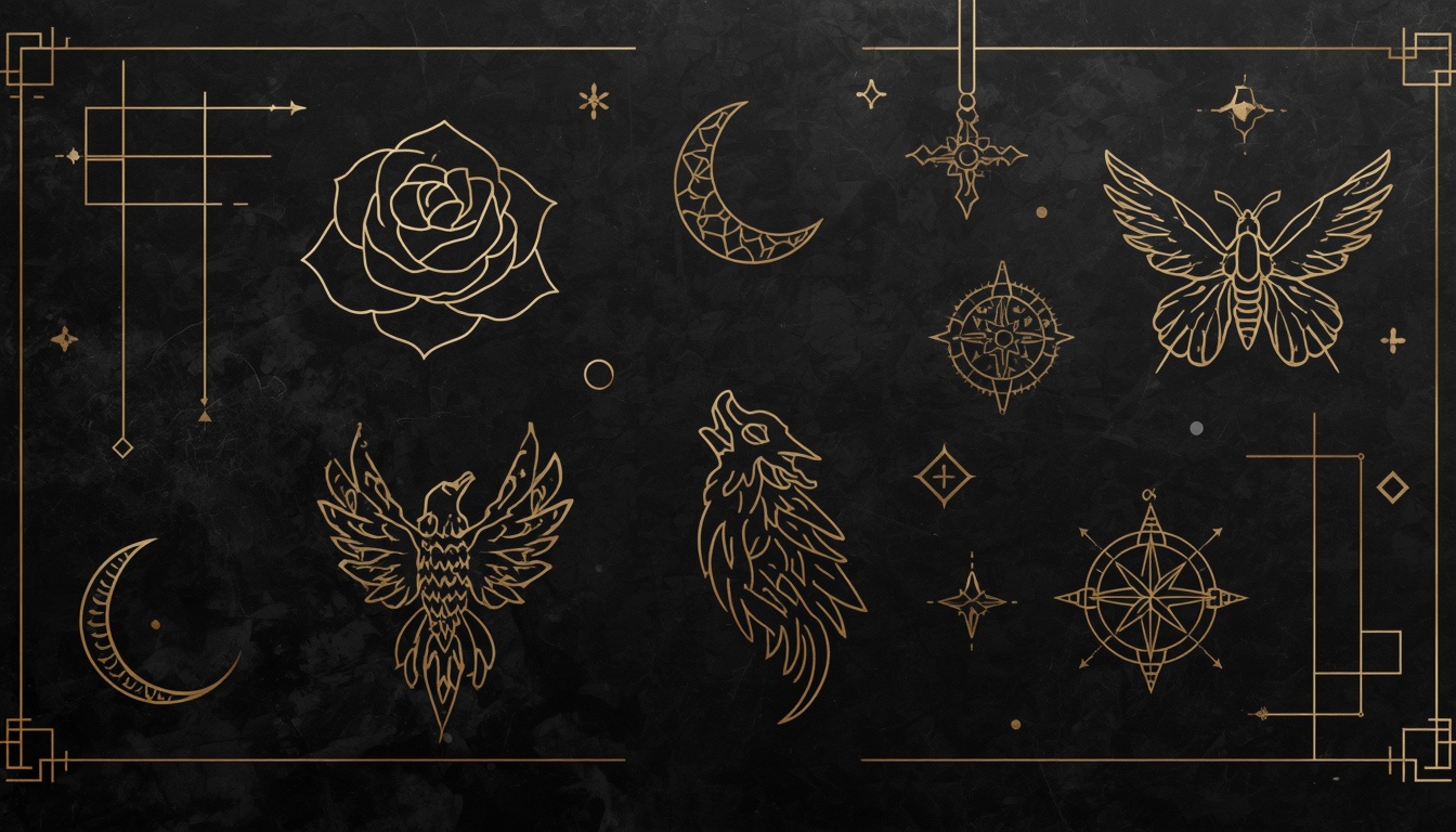 Minimalist tattoo ideas with rose moon phoenix compass and fine line symbols